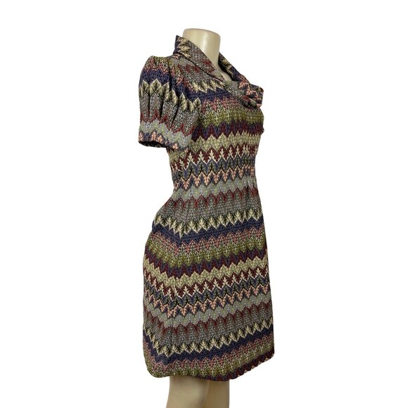 Jessica Howard Women's Colorful Pattern Drape Neck Puffed Midi Dress Sz 6 - Picture 3 of 7